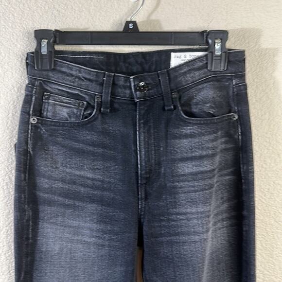 Rag & Bone Nina High Rise Shark Bite Hem Flare Denim Jeans Clean Onyx Size 24 - Picture 3 of 12